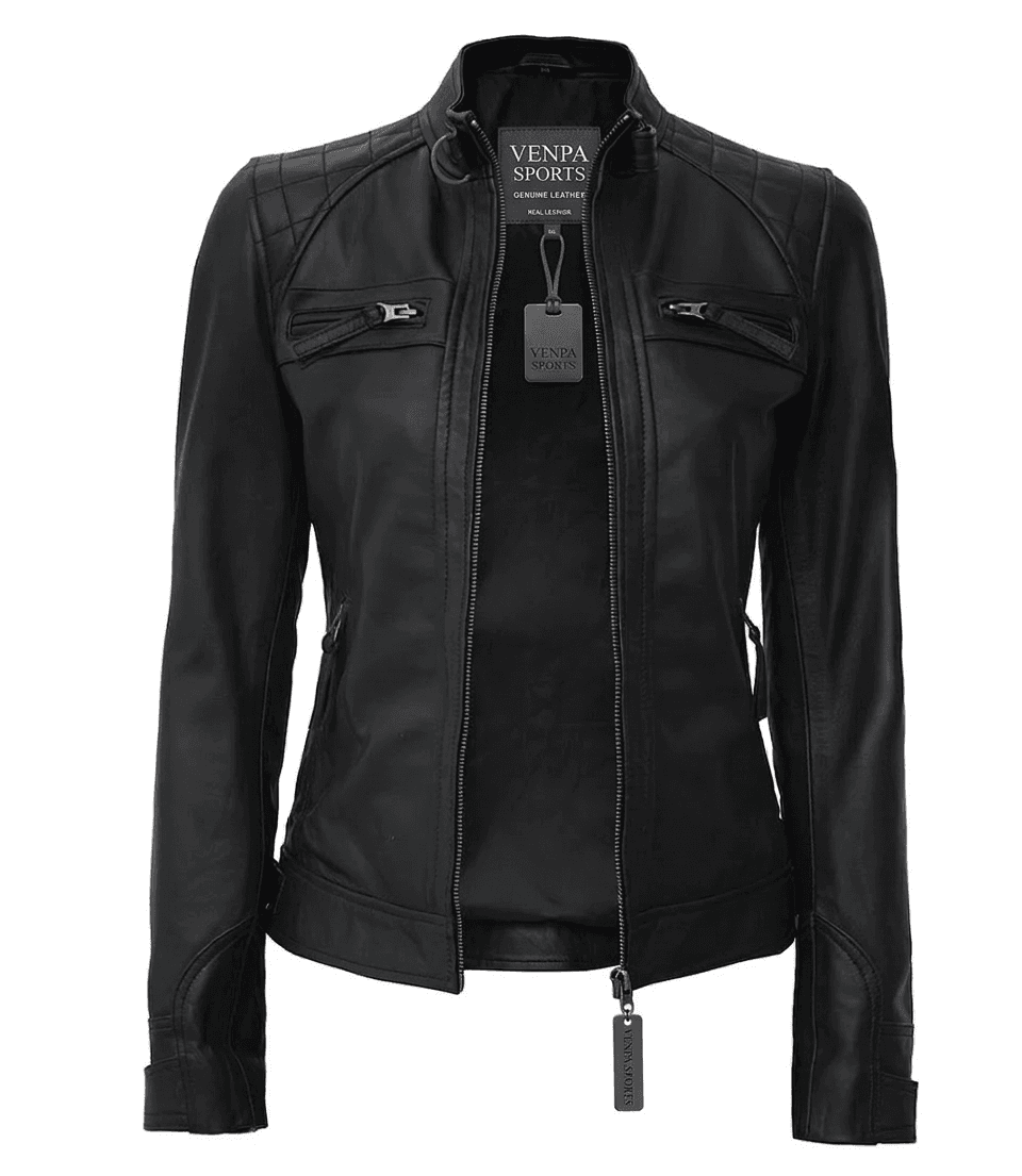 Ladies Biker Leather Jacket view 1